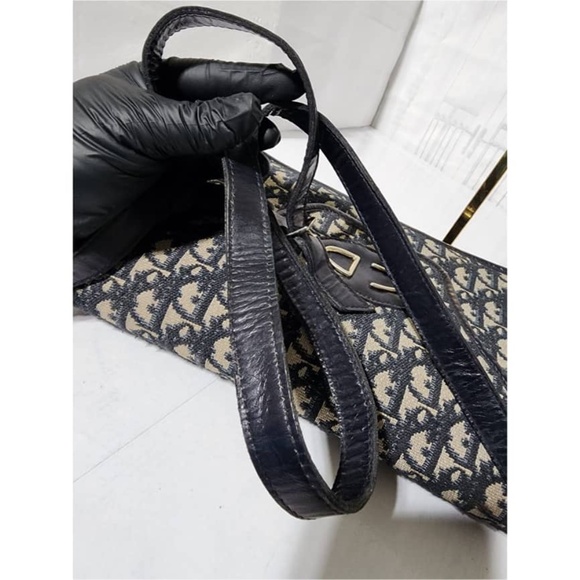 Authentic CHRISTIAN DIOR Vintage Trotter Jacquard Shoulder Bag Black/Beige - Picture 12 of 16